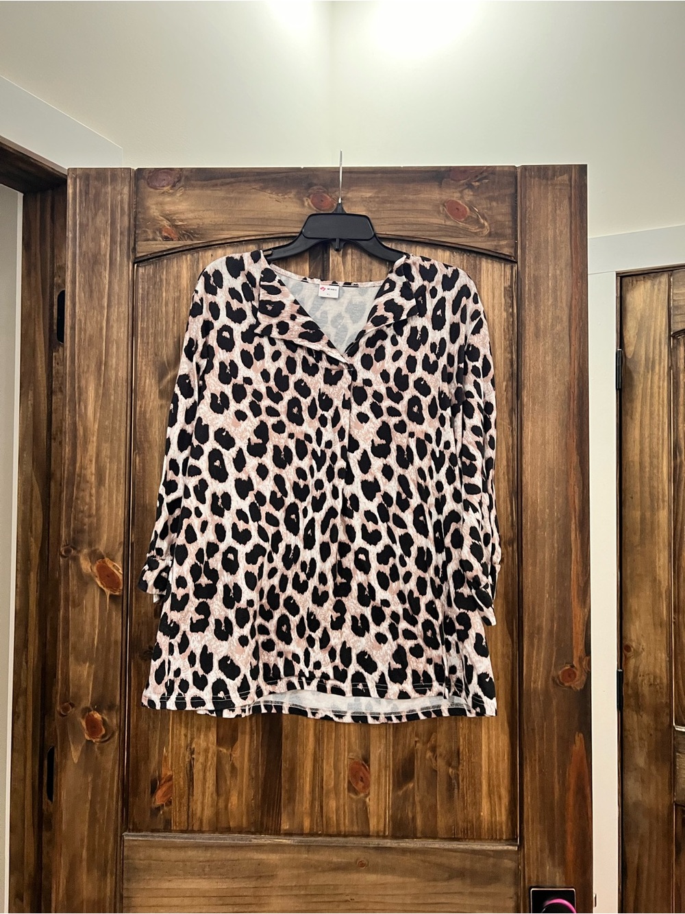 Leopard Print V-Neck Blouse - Women's Top